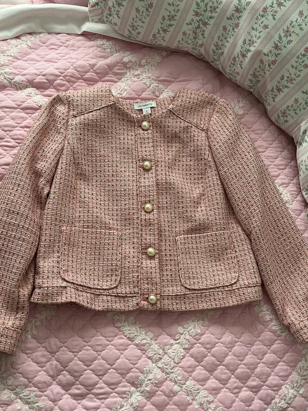 Liz Claiborne Pink Tweed Pearl-Button Jacket